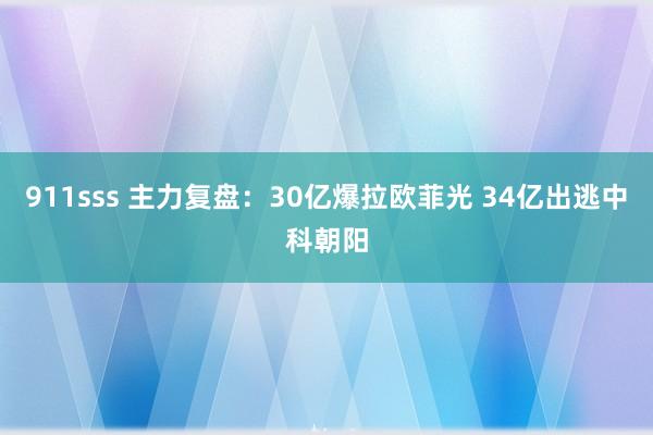 911sss 主力复盘：30亿爆拉欧菲光 34亿出逃中科朝阳